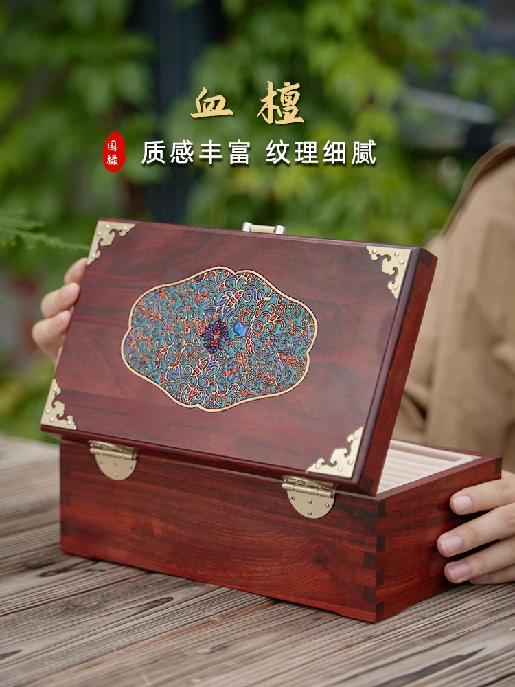 

Mortise Solid Wood Jewelry Box with Lock Storage High-End Exquisite Rosewood Newly-Married Marriage Gift