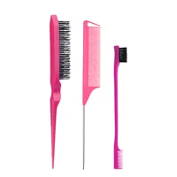 3PCS Hair Brush Set,Hair Styling Comb Including Dual Sided Edge Brush & Rat Tail Comb and Teasing Comb for Women Girl Barber 1