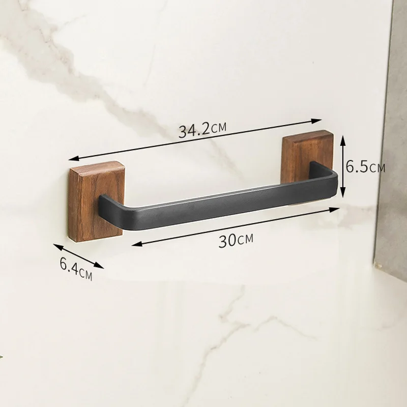 Black Walnut Wood Towel Rack Wall Mounted Retro Towel Bar Wooden Holder Brass Rail Brass Hooks for Bathroom Kitchen