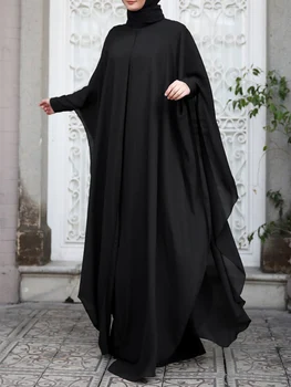 Women Chiffon Abaya Eid Mubarek Muslim Dresses Robe Long Sleeve Hijab 2