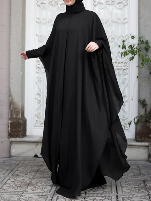 Women Chiffon Abaya Eid Mubarek Muslim Dresses Robe Long Sleeve Hijab 2 Women Chiffon Abaya Eid Mubarek Muslim Dresses Robe Long Sleeve Hijab 2