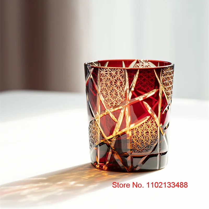Amber Lightning Edo Kiriko Whiskey Crystal Glass Japanese Royal Wine Tasting Cup Carved Cognac Chivas Mug Snifter