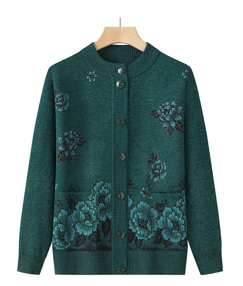 Strickwaren Frau Kleidung Vintage Wolle Frühling Herbst Strickjacke Für Frauen Langarm Mittleren Alters Mutter Pullover Mäntel Weibliche Top – Detail 6