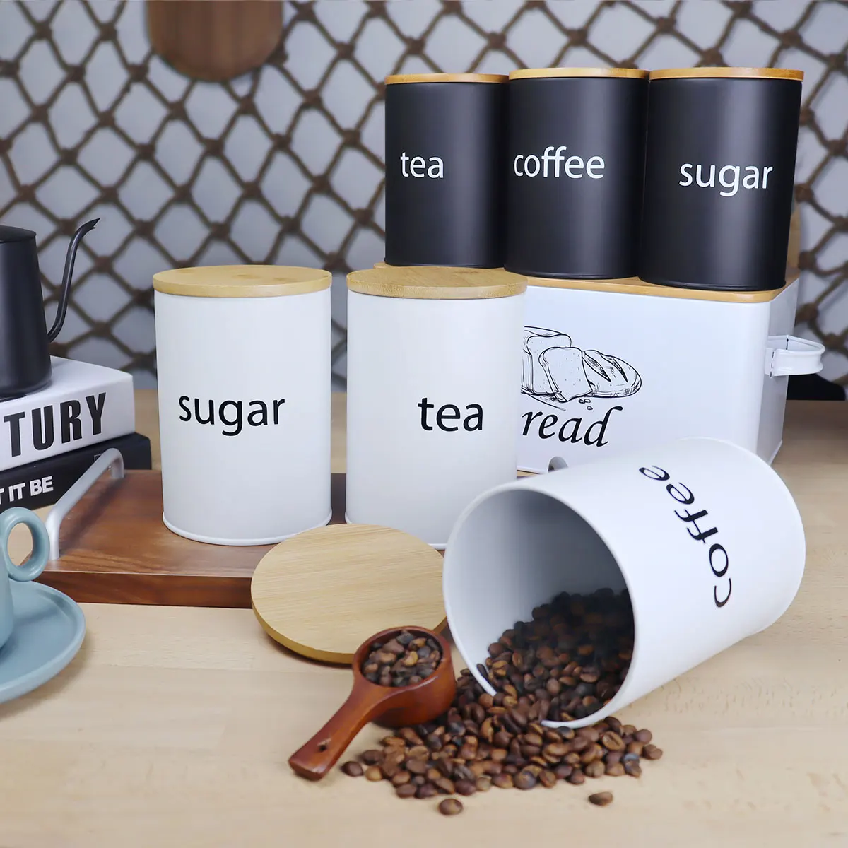 Tea Canister 3pcs Sugar Tea Coffee Jar Metal Kitchen Storage Canister Round Square Candy Biscuit Loose Tea Leaf Containers Box With Covers