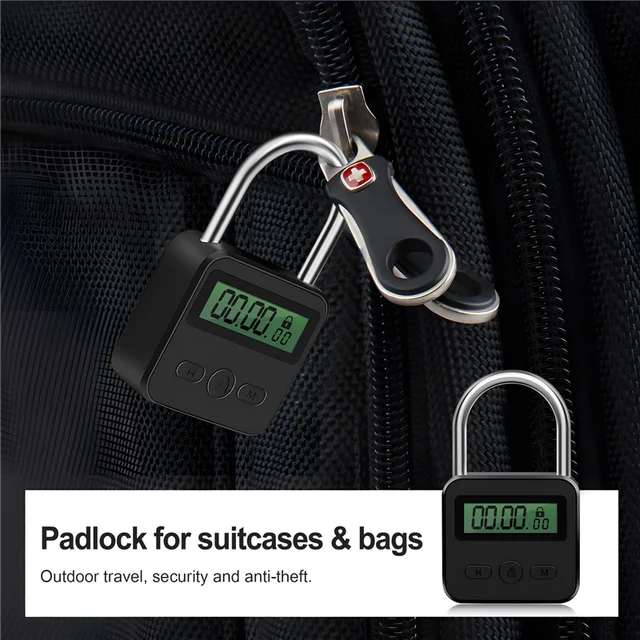 A42Z-Metal Timer Lock LCD Display Multi-Function Electronic Time 99 Hours Max Timing USB Rechargeable Timer Padlock 1