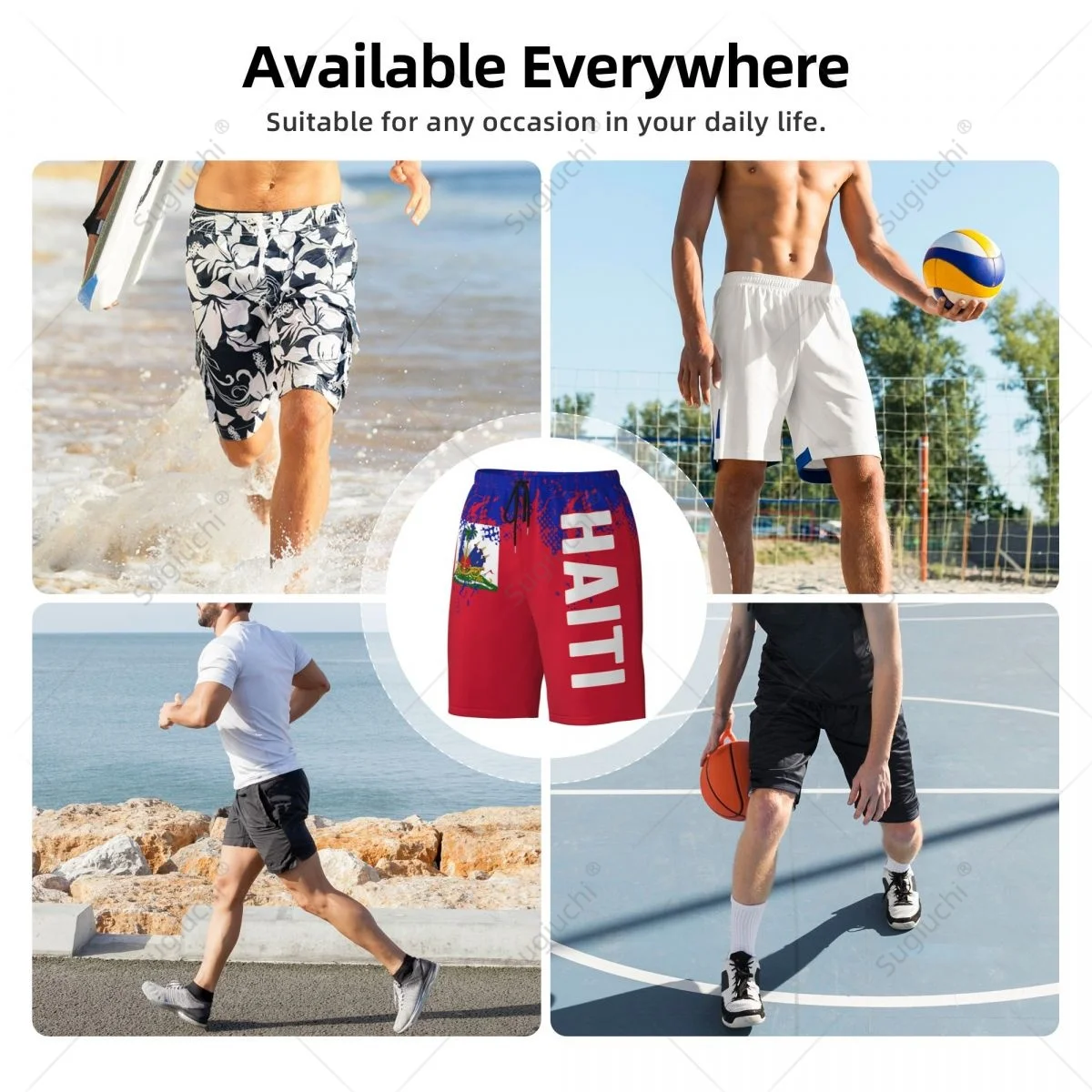 Men's Haiti Flag Beach Pants Board Shorts Surfing Boys Soccer Cycling Swimwear Running Polyester 5