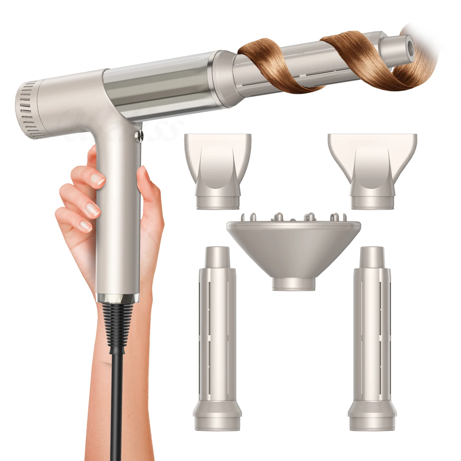 5 In 1 High Speed Hair Dryer Negative Ionic Blow Dryer for Fast Drying with Diffuser and Curling Attachment Hair Dryers Curler