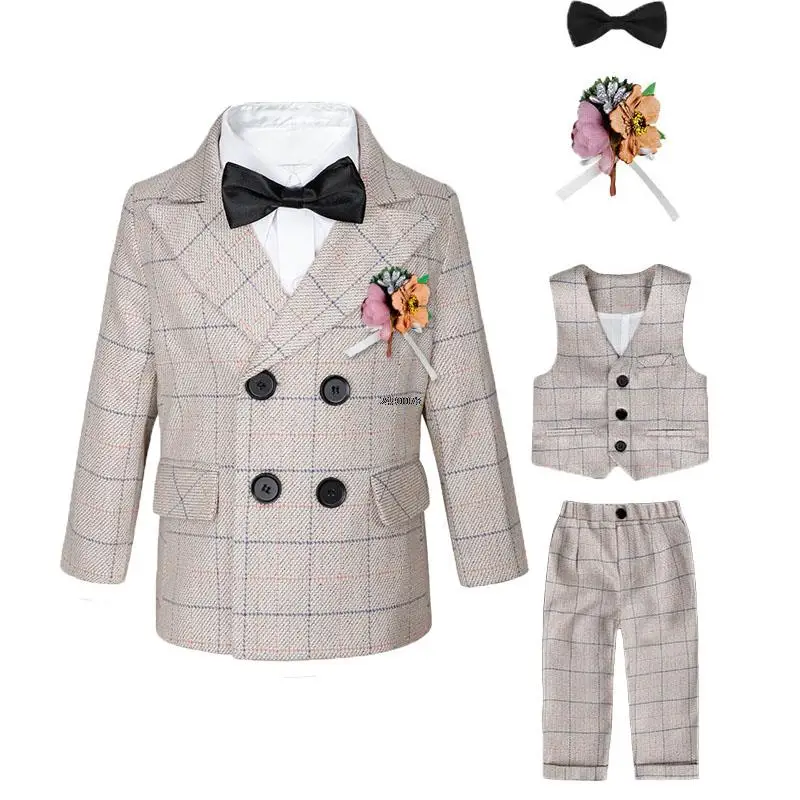 

Boys Double Breasted Wedding Suit Children Photography Dress Kids Birthday Performance Formal Suit School Teen Ceremony Costume