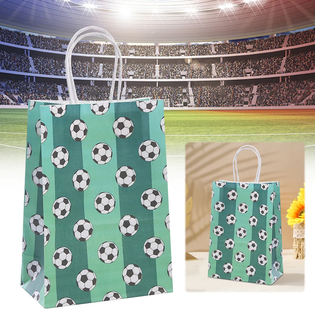 12pcs Candy Goodie Treat Bags with Handle Soccer Print Gift Bags Football Theme Candy for Football Themed Party Favors