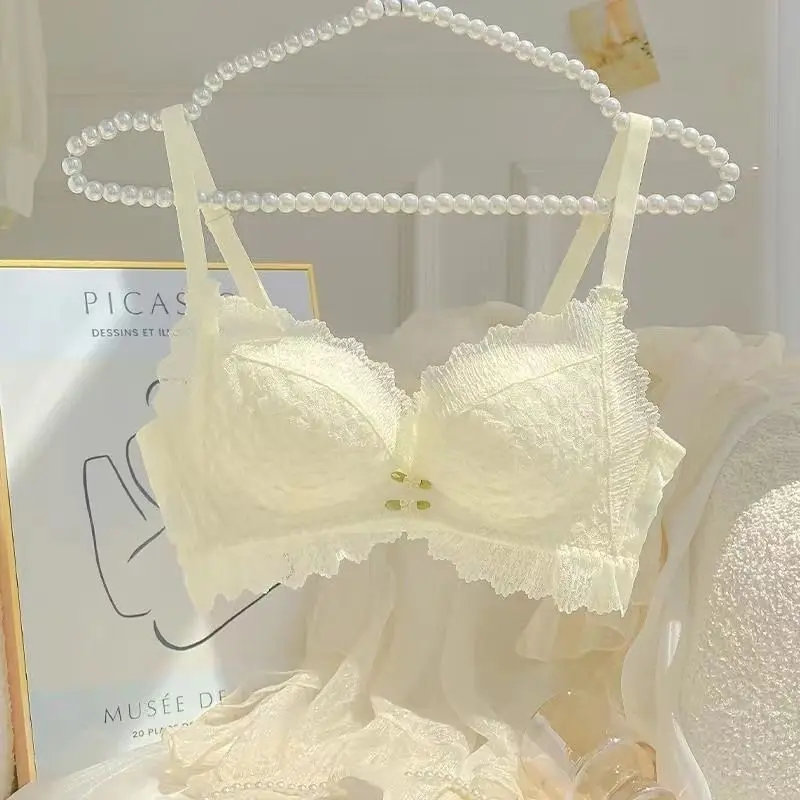 

32-38AB Girls' Lace Underwear Women's Small Chest Gathered Without Rims Bra with Breasts Anti-sagging Adjustable Bra