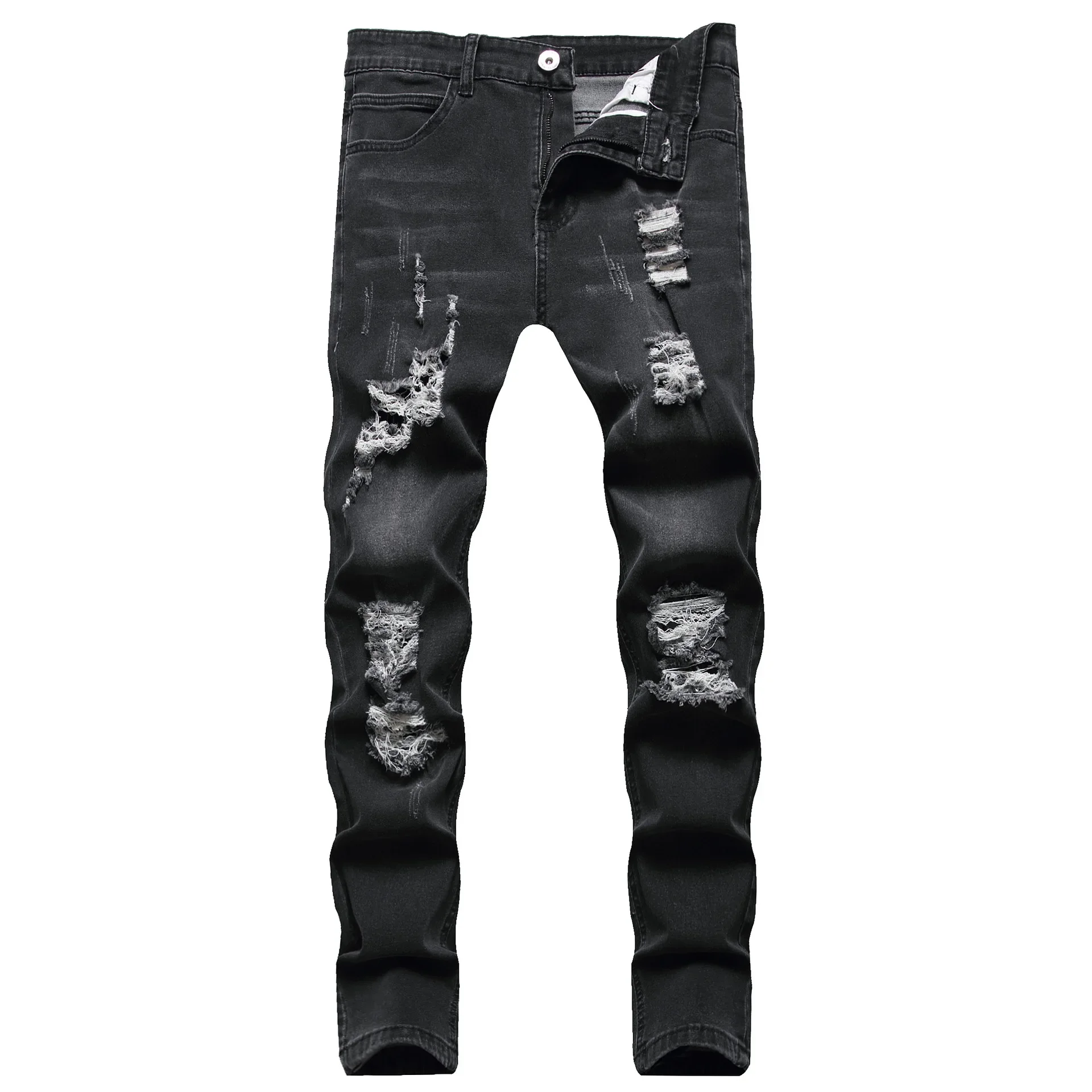 European and American Style Men's Ripped and Faded Slim-fit Jeans Fashionable Vintage Casual Slim-fit Pants S-XXXL men jeans ripped jeans ripped patchwork jeans