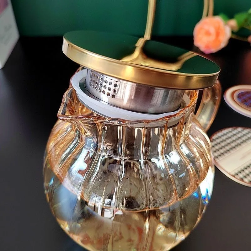 Glass Kettle Pots Teapot Kawaii Color Pumpkin Thermal Water Bottle 1000ml with Cup Moka Pot Home Appliance Kitchen Accessories