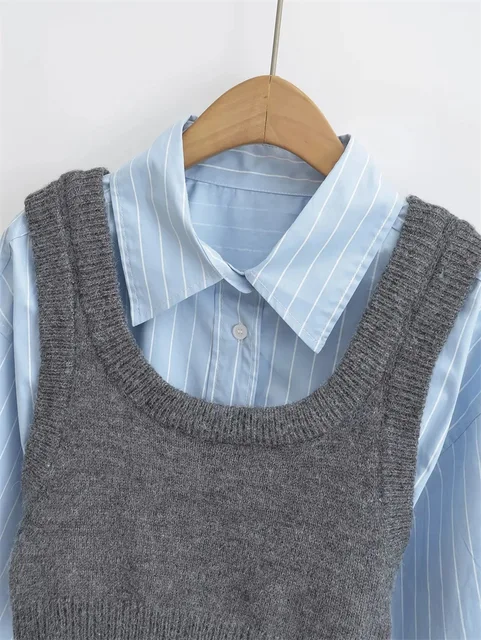 Shirt And Knitted Vest 2 Piece Set 15