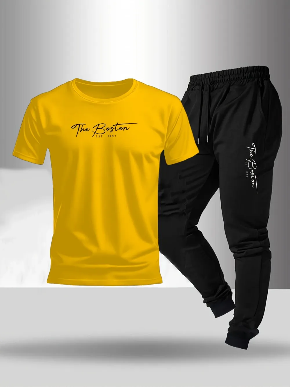 Hot selling summer men's letter printed micro elastic comfortable round neck T-shirt pants set outdoor fashion two-piece set