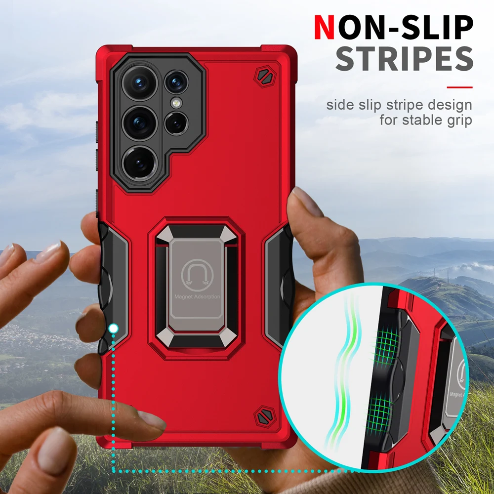 KEYSION Shockproof Armor Case for Samsung S22 Ultra 5G S22+ Silicone+PC Ring Stand Phone Back Cover for Galaxy S21+ Plus_voghion.com