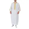 Muslim Robe For Men Arabic Traditional 3/4 Sleeve Gold Embroidered Men's Robes Large Size Moroccan Jilbab Islamic Clothing