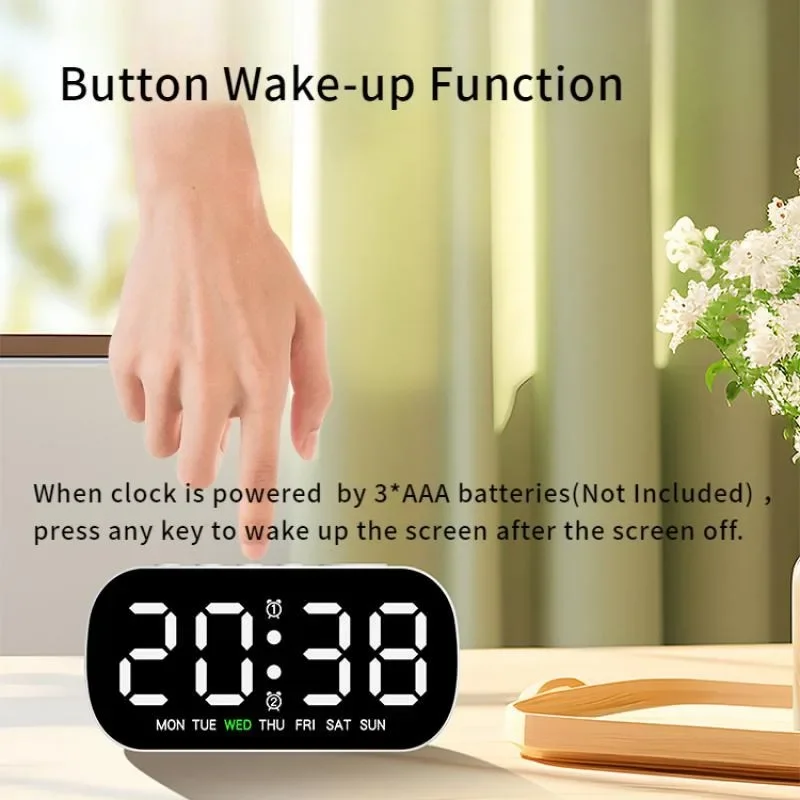Compact LED Digital Alarm Clock with Temperature Display & Adjustable Brightness