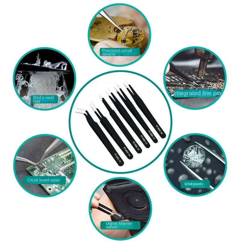 Stainless Steel Tweezers Anti Static Fine Pointed Elbow Precision Tweezers Soldering Tools Industrial Tool ESD10-ESD15 precision tweezers,tweezer tool,esd anti static tweezers,soldering tweezers