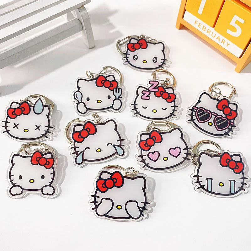 

Kawaii Sanliou Hello Kitty прозрачный двухсторонний акриловый брелок для ключей Забавный Милый мультяшный Подвеска для сумки для девочек