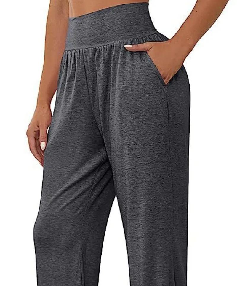 Spring and Autumn Women's Wide Legs High Waist Elastic Waist Solid Commuter Loose Trousers Casual Sports Fashion Vintage Pants