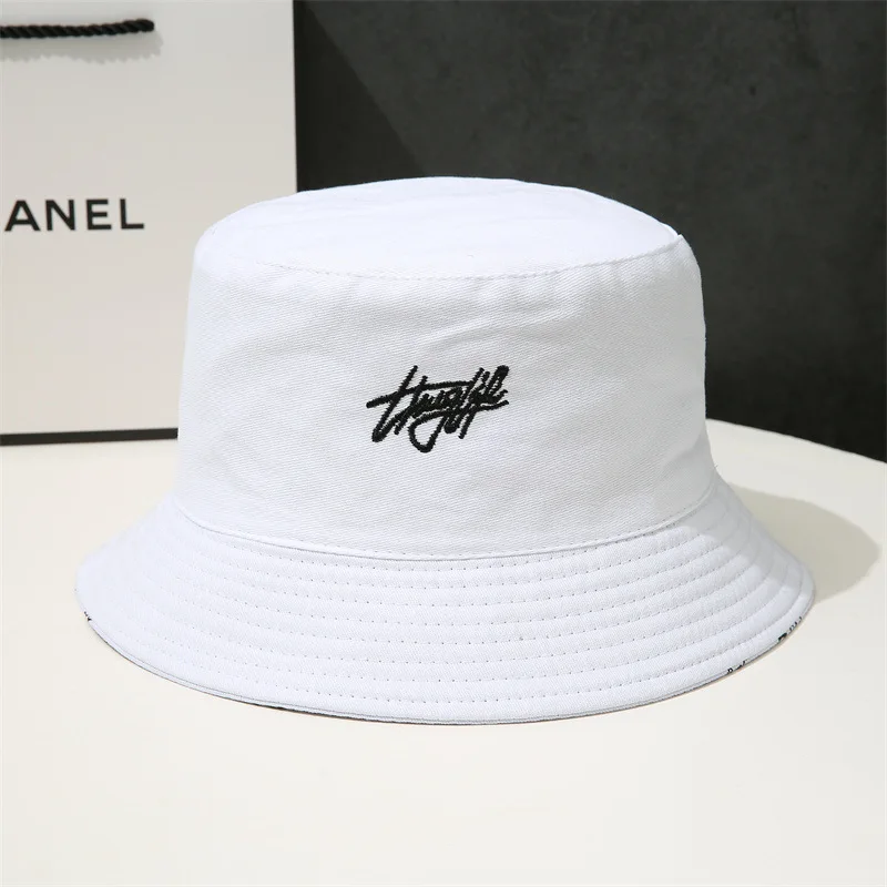 Fisherman Hat Fishing Hats Double-sided Wear Fishing Hat Spring Bucket Hats Women Men Graffiti Embroidery Cap Panama Hat Fisherman Cap