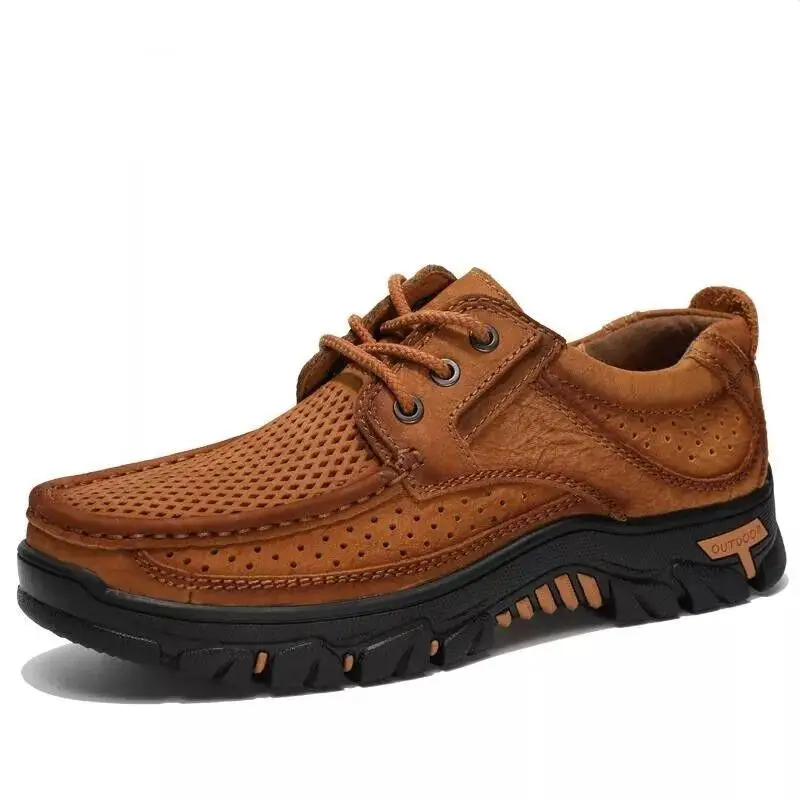 

Summer Mesh Breathable Sneakers Men's Summer Loafers Shoes Genuine Leather Causal Shoes Outdoor Cowhide Driving Shoes Boat Shoes