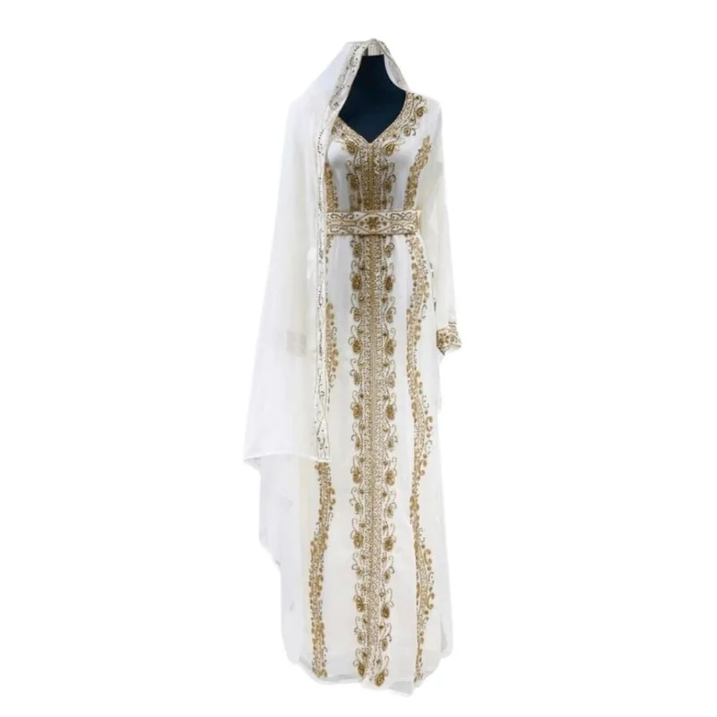 White Brand New Kaftans Farasha Abaya Dress From Dubai, Morocco Very Fancy Long Dress European and American Fashion Trend