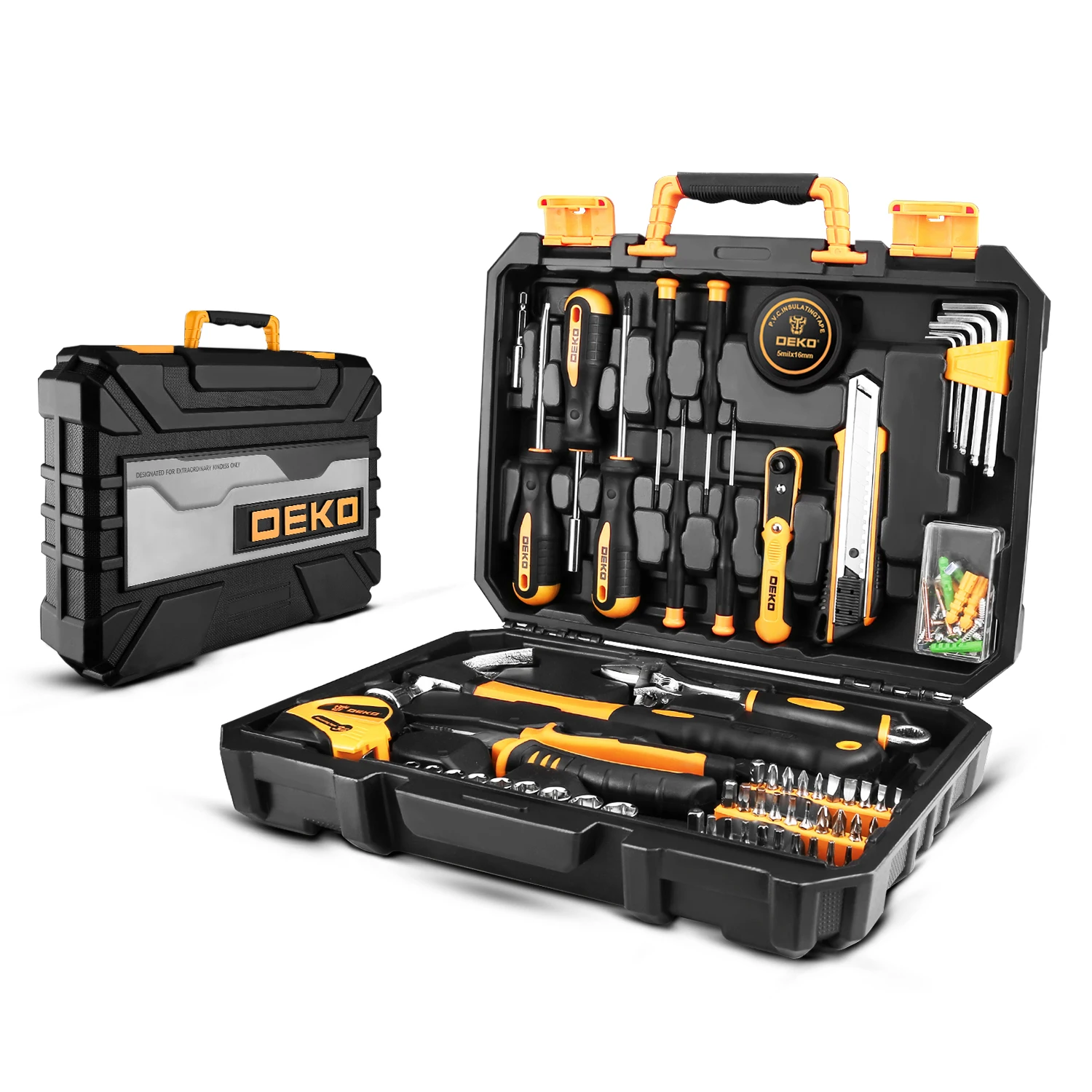 DEKO 100 pieces and various quantity multifunctional woodworking tools with including socket torque wrenches and hammer knives
