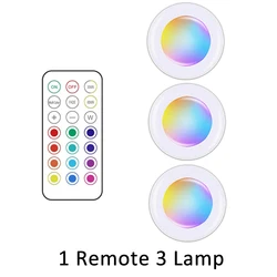 Wireless LED Under Cabinet Lights with Remote - Controlled RGB Color Options (1 remote 3 lamp)