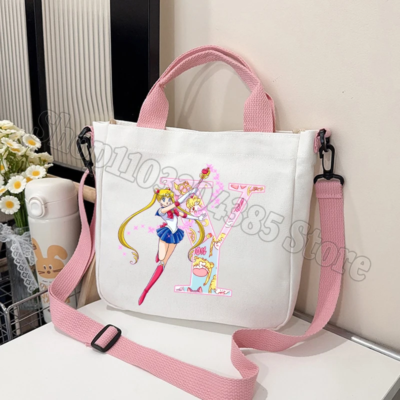 Chic Sailor Moon Crossbody Canvas Bag for Women - Cute Personalized Letter Handbag and Travel Pouch