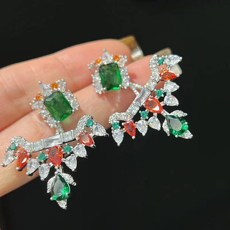 

2023 Women Retro colored diamond studded fan shaped detachable multi wear female earrings