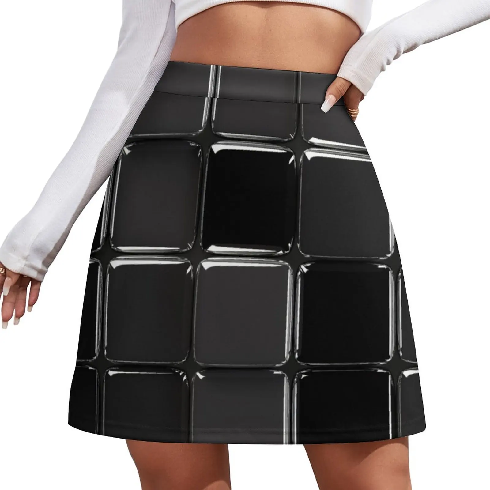 

Black glossy mosaic Mini Skirt luxury evening dresses 2024 sexy skirt