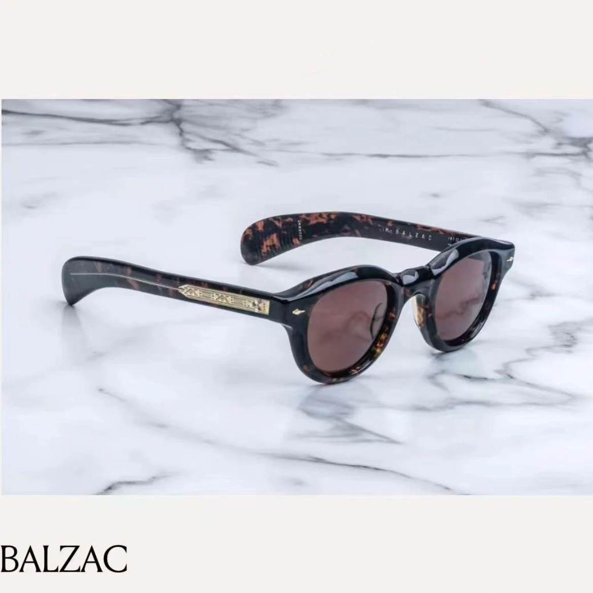 

JMM Luxury Vintage Fashion Sunglasses Jacques BALZAC Retro Oval Thick Solid Acetate Frame TAC Lens Women Man AAA+ High Quality