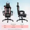 Dowinx Gaming Chair Cute with Cat Ears and Massage Lumbar Support, Ergonomic Computer Chair for Girl with Footrest and Headrest 6