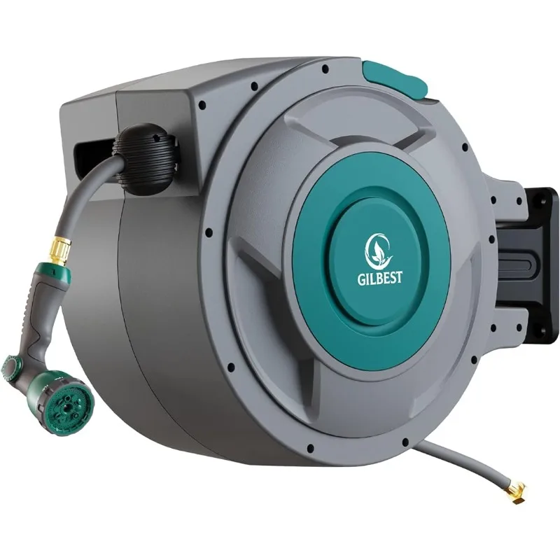

Retractable Garden Hose Reel,5/8 in x 100 ft Wall Mounted Hose Reel, with 10- Function Sprayer Nozzle, Any Length Lock/Slow Retu