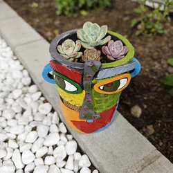 Picasso - Inspired Abstract Face Planter - Vibrant Resin Succulent Pot for Artistic Indoor & Outdoor Decor (XP - 35Flower pots)