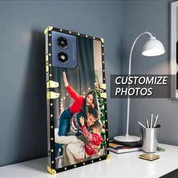 Customized Square Electroplated Rivet Style Phone Case - Motorola Moto G Power (2022) (Black)