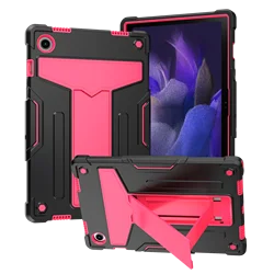 Sleek Two - Tone Tablet Case with Built - in T - Shaped Stand and All - Round Protection for Galaxy Tab A8 (Black Rose red)