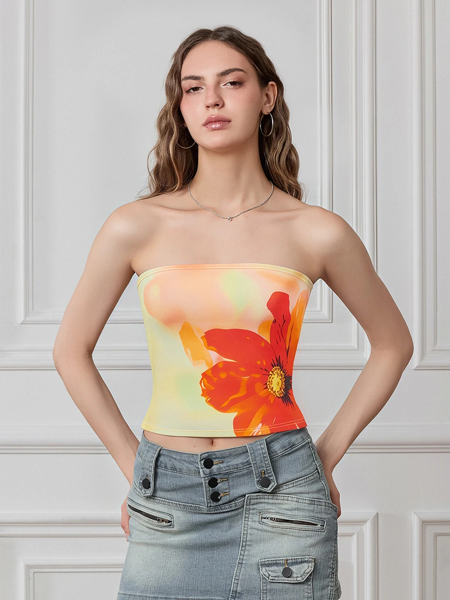 Women s Floral Print Off Shoulder Crop Top with Ruched Sides and Backless Design Perfect for Summer Outfits