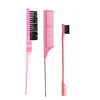3PCS Hair Brush Set,Hair Styling Comb Including Dual Sided Edge Brush & Rat Tail Comb and Teasing Comb for Women Girl Barber 4
