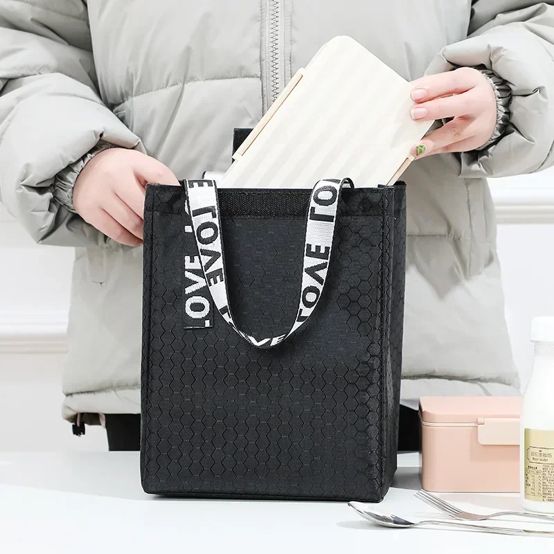 Portable Lunch Box Thermal Bag Large Capacity Picnic Work Food Insulated Cooler Tote Bento Storage Bag for Women Square Handbags