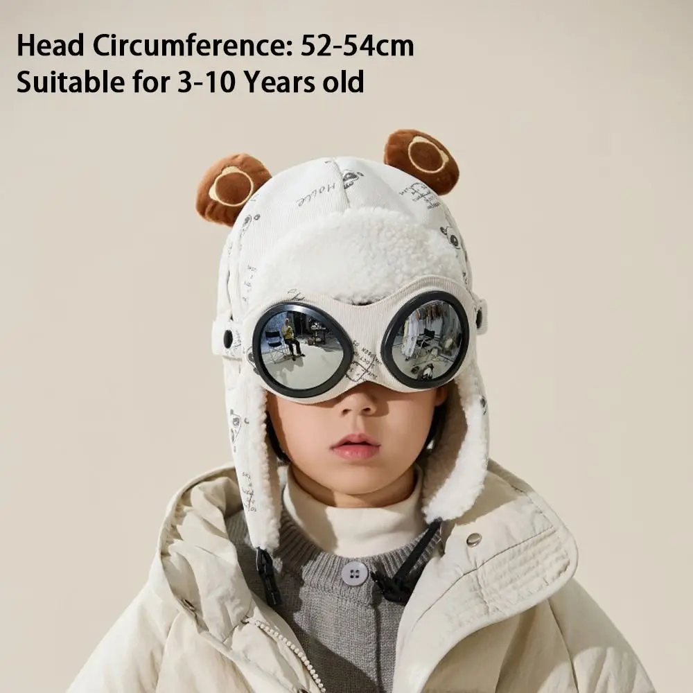 Winter Kids Pilot Hat with Ear Protection and Glasses