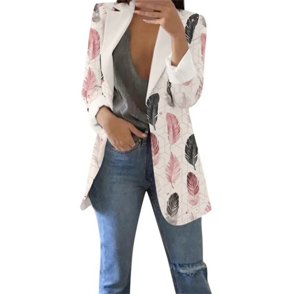 Fashion Women's Jacket 2023 New in Outwear Print Casual Single Breasted Slim Female Clothing Office Ladies Formal Long Blazer
