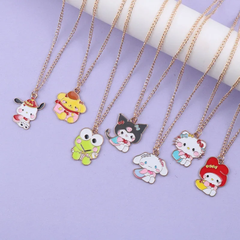 

Sanrio Kawaii Anime Cute Hello Kitty My Melody Cartoon Necklace Kuromi Pompompurin Alloy Pendant Halloween Girls Gifts