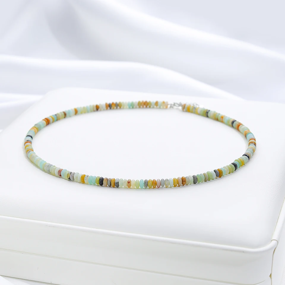 4MM Natural Stone Necklace 925 Sterling Silver Tourmaline Handwork Choker Jewelry For Women Trending Products Aquamarine