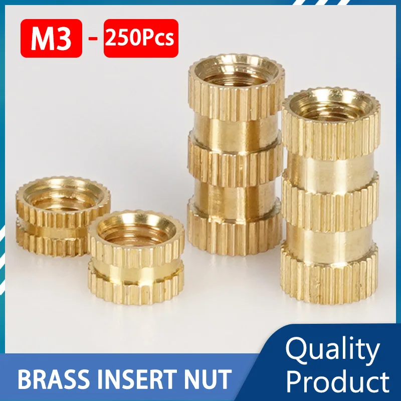 

250pcs M3 Insert Nuts Knurled Hot Melt Brass Inset Laptop Nut Heating Molding Copper Thread Inserts 3D Printer Notebook Nutsert