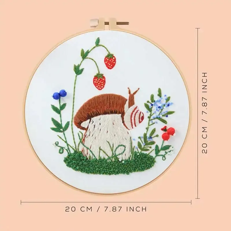 Embroidery Starter Kit with Hoop And Tools Mushroom Cross Stitch Set for Beginners DIY Adult Kids