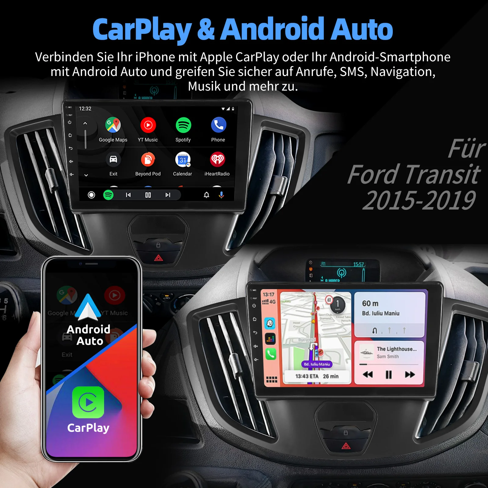 ESSGOO 9 "Für Ford Transit 2015-2019 Android 14 Auto Stereo GPS Navi Drahtlose CarPlay Android Auto BT FM SWC RDS Spiegel link WIFI – Detail 9