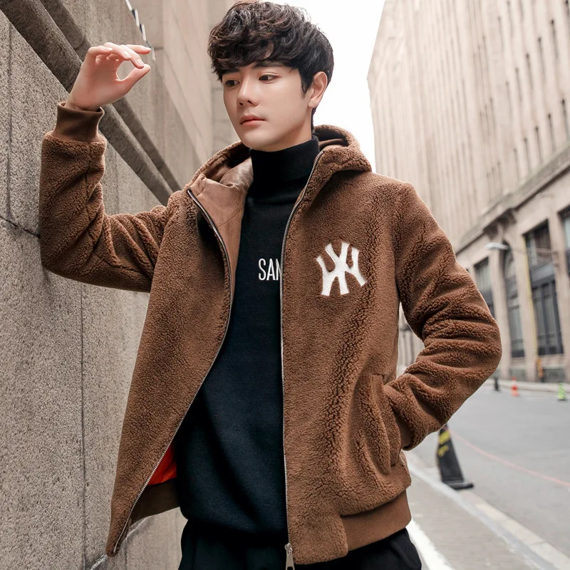 Top Grade Lamb Velvet Men's Jacket Casual Hooded Zipper Coats Fashion Warm Wool Jackets New Male Winter Thick Designer Clothing martine napa rose lamb fleece jacket asaprocky male duck same wool sweater coat blue printed cashmere men outwear vintage trend