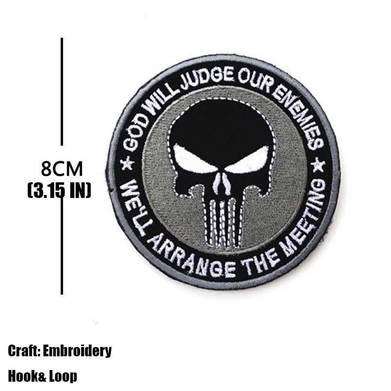 Tactical Embroidered Punisher Patch with Hook and Loop Fasteners